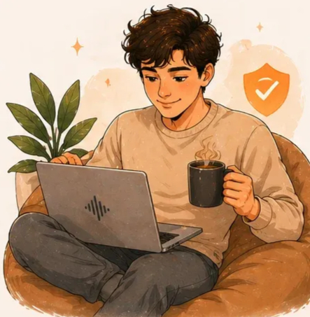 Relaxed listener on a bean bag enjoying audio