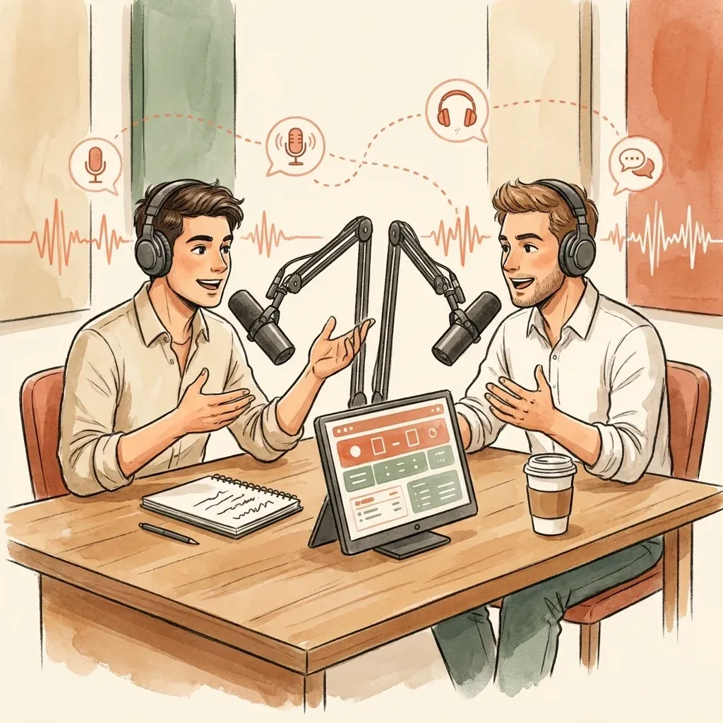 Two sports analysts at a desk with a small monitor between them