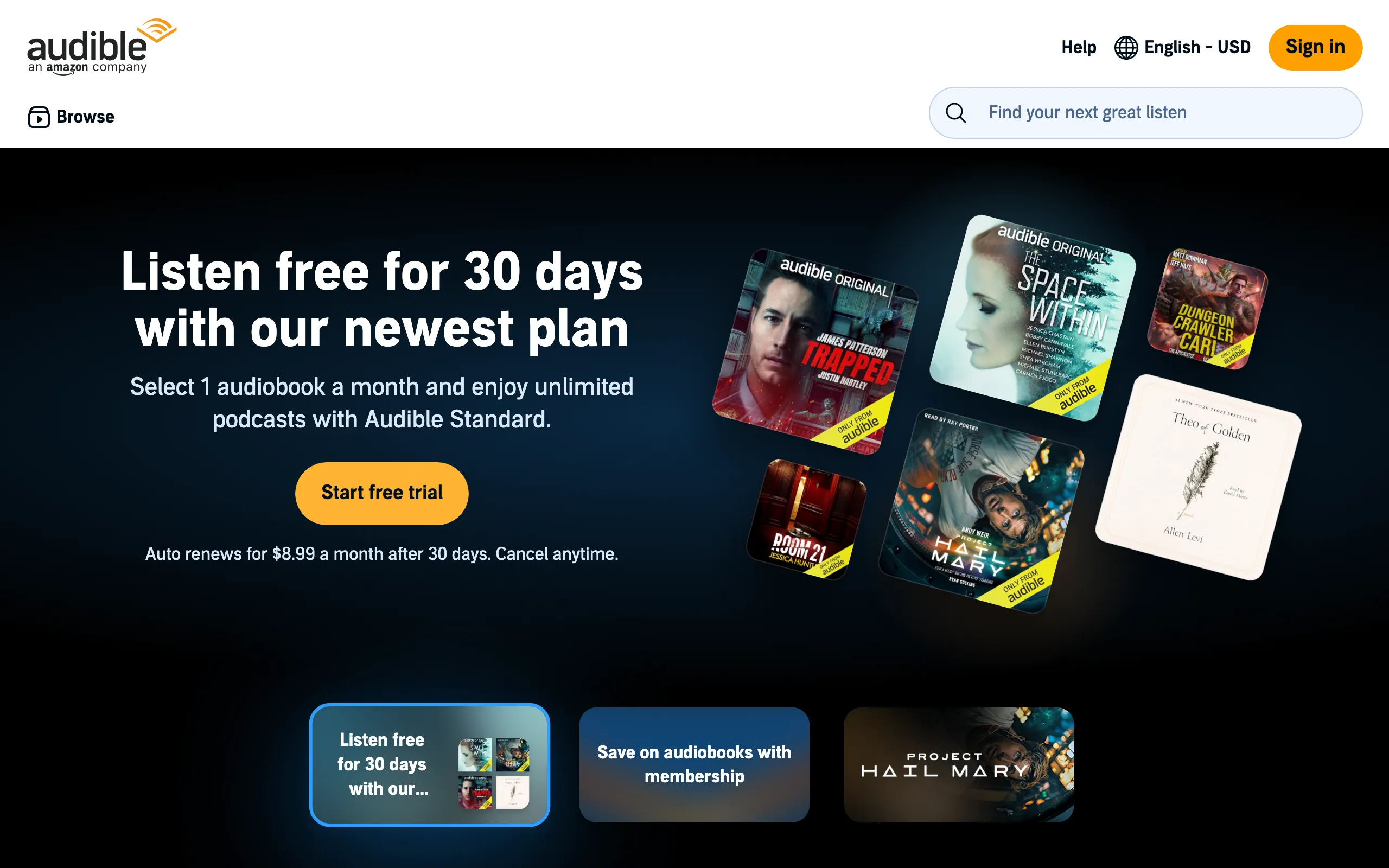 Amazon/Audible AI Narration website screenshot