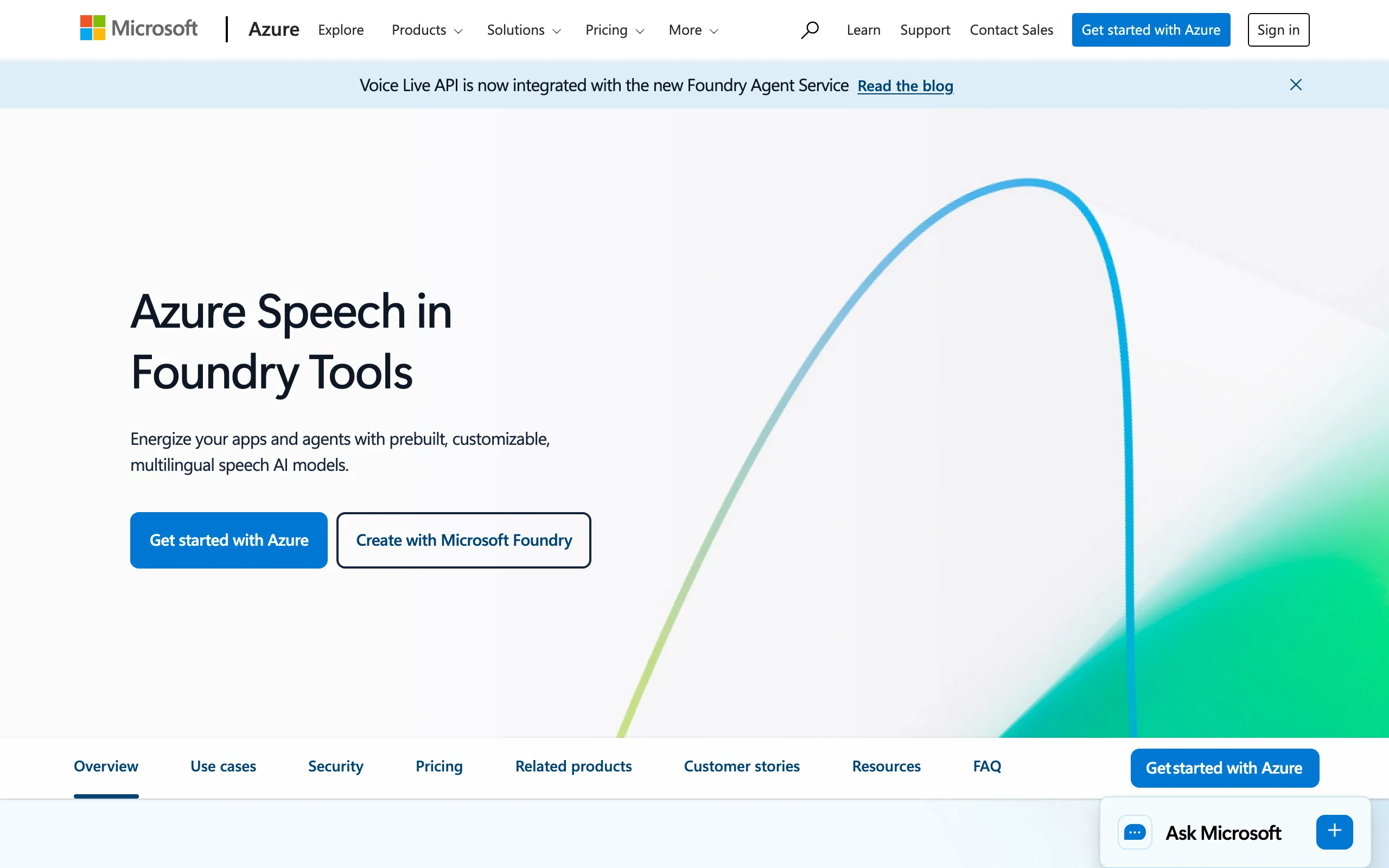 Microsoft Azure AI Speech website screenshot