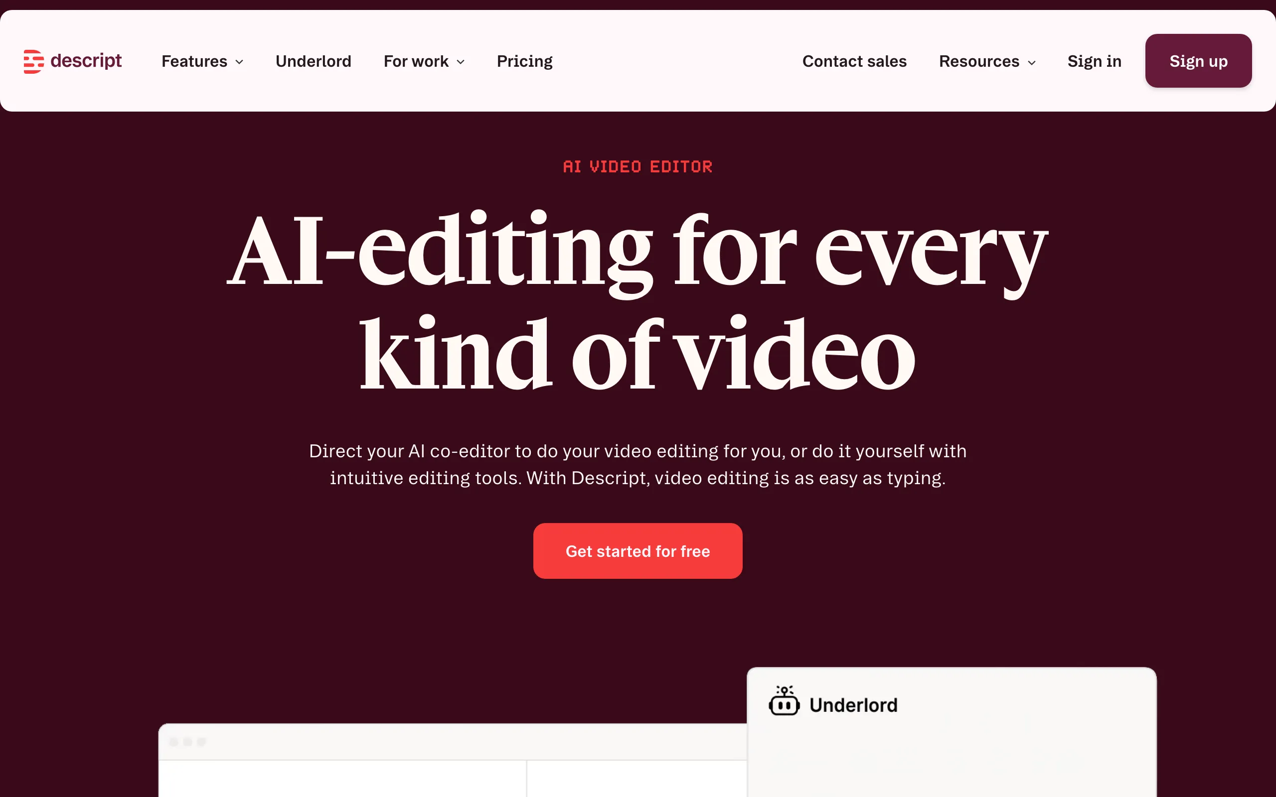 Descript website screenshot