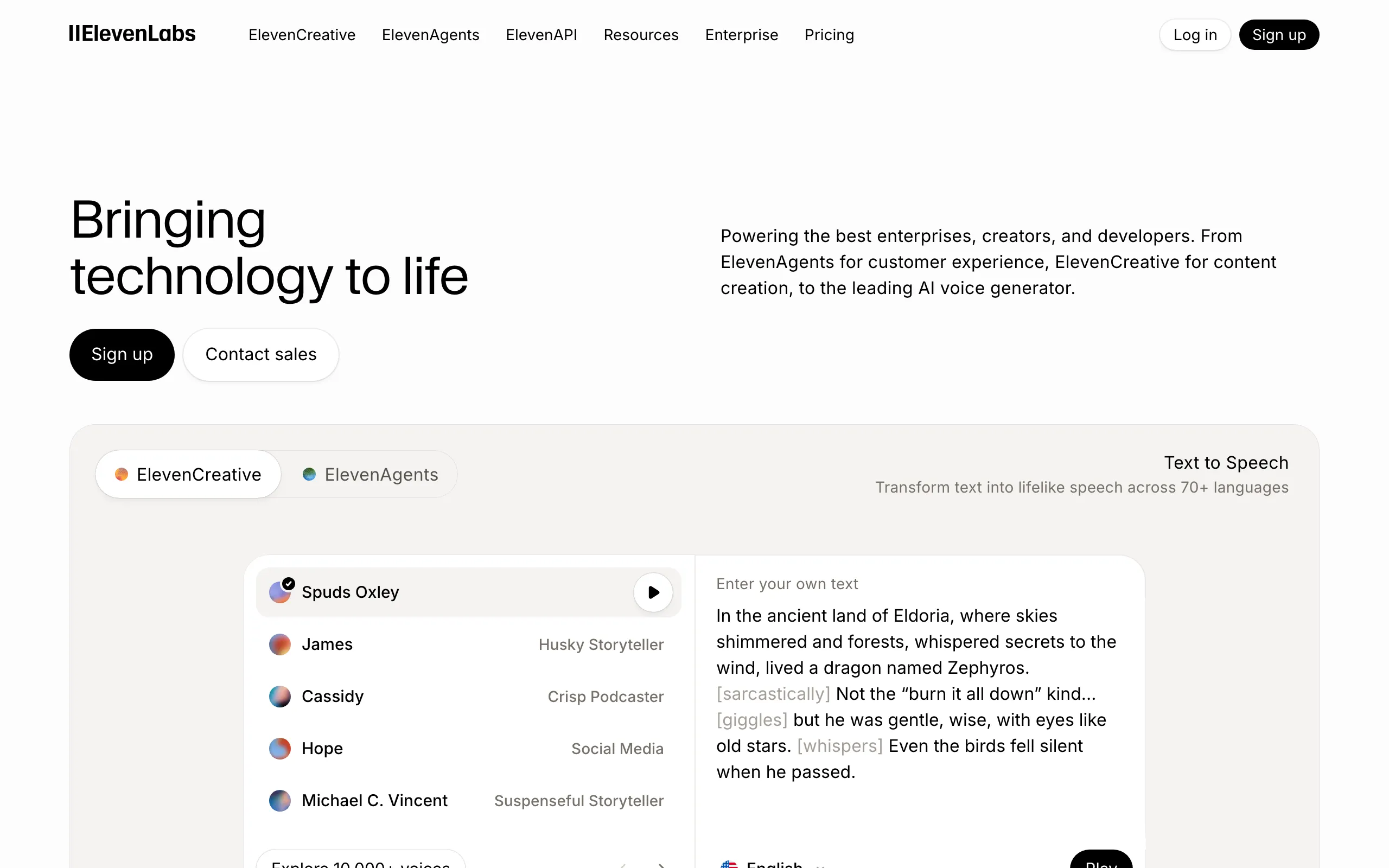 ElevenLabs website screenshot