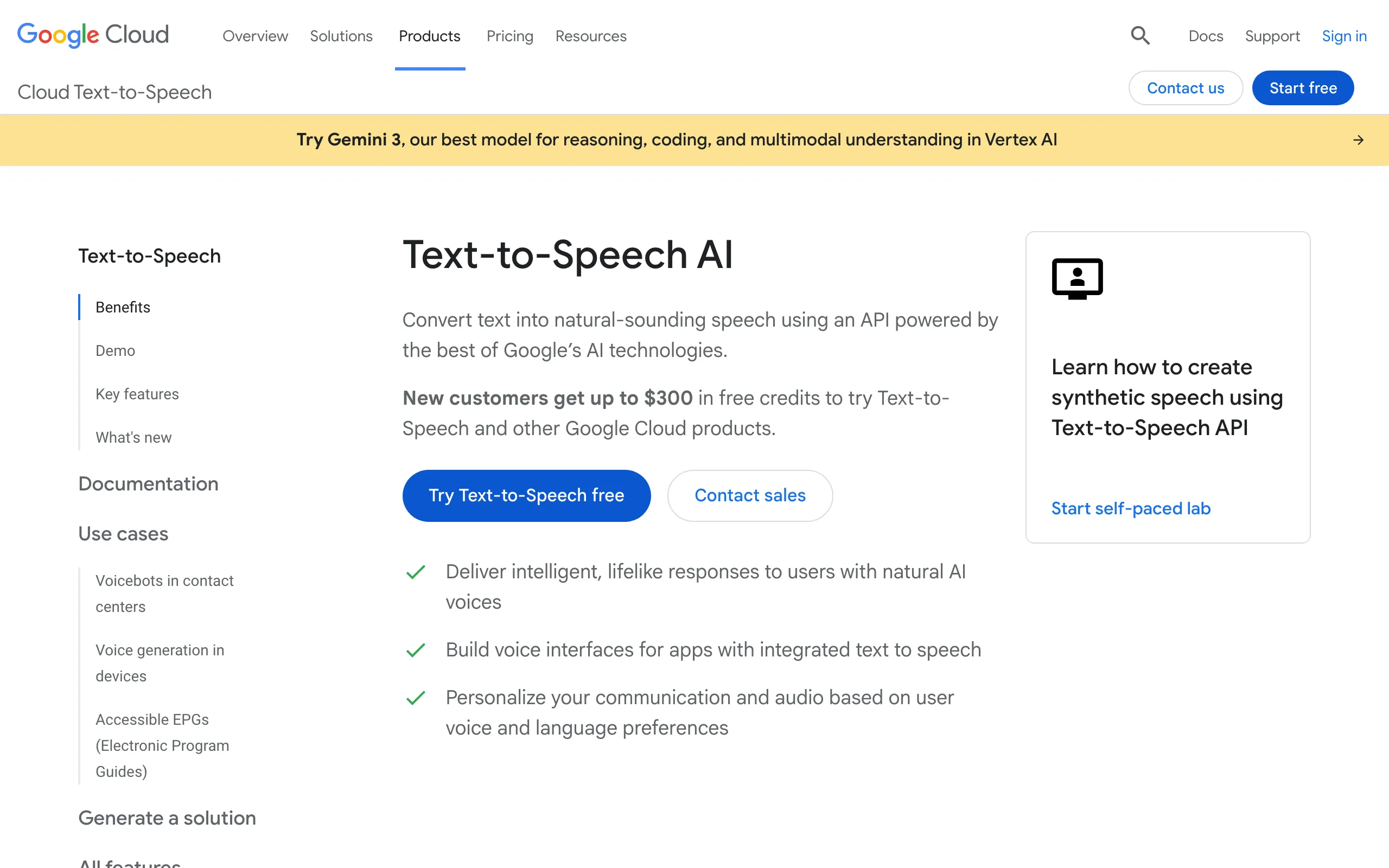 Google Cloud TTS website screenshot
