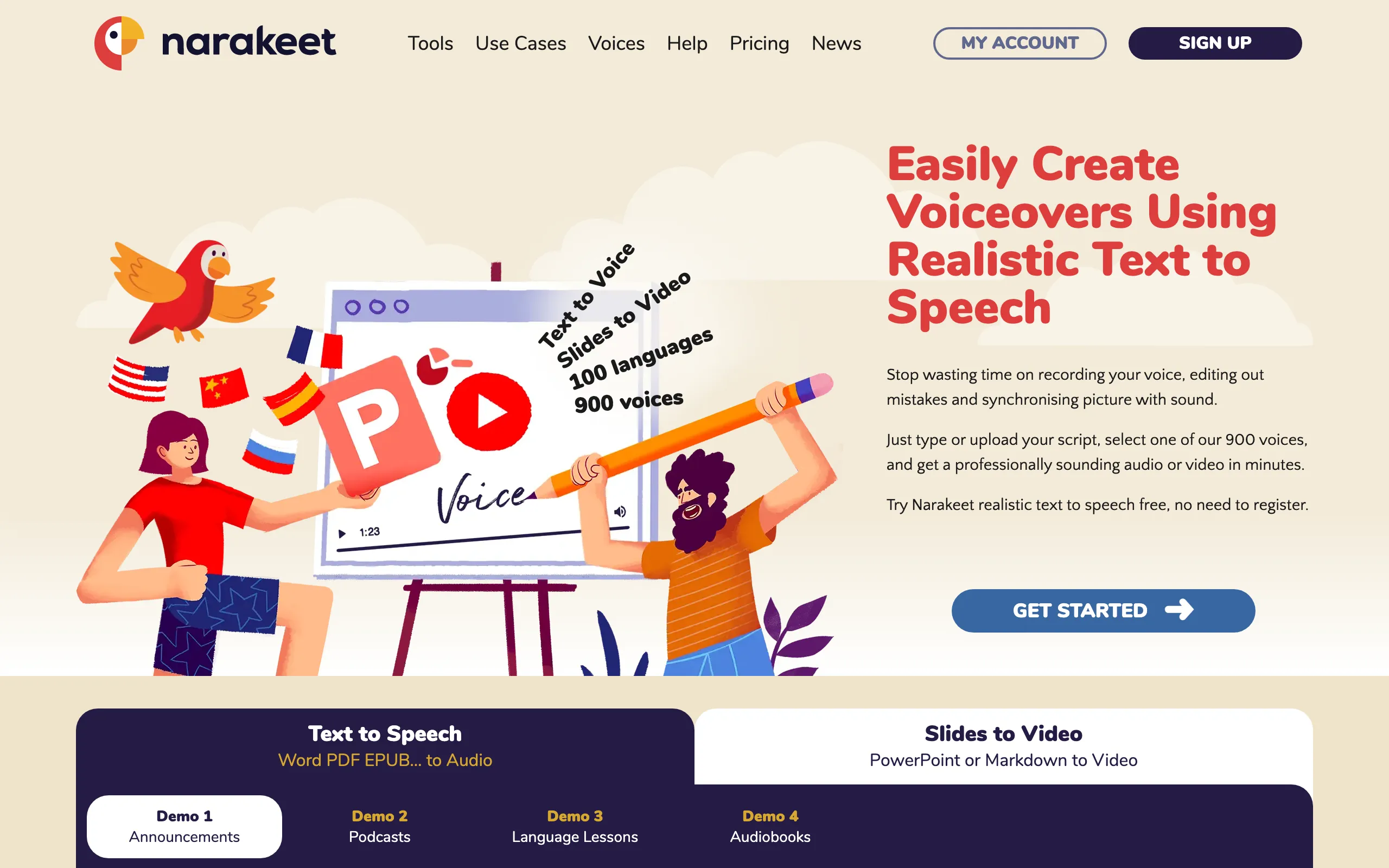 Narakeet website screenshot