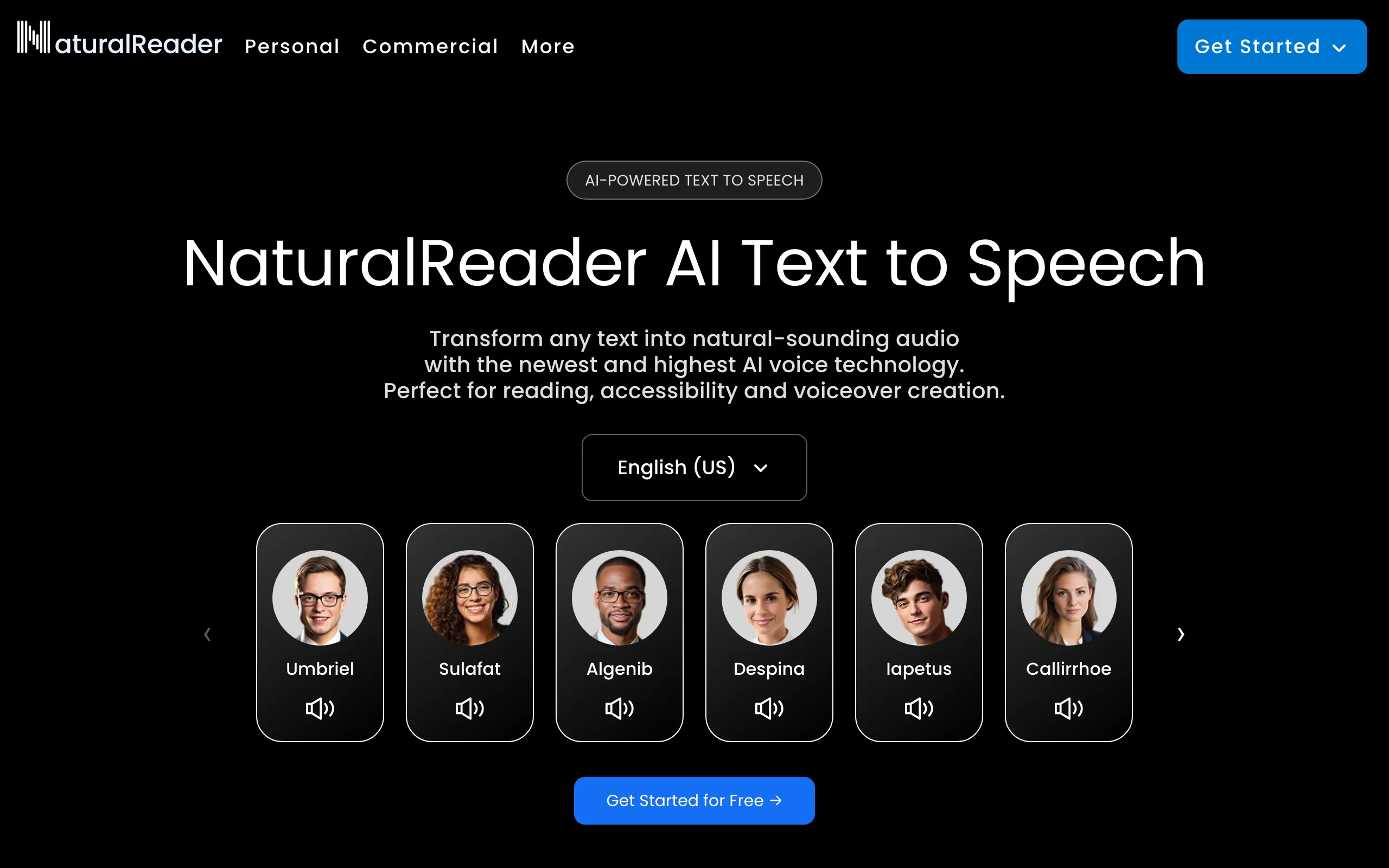 NaturalReader website screenshot