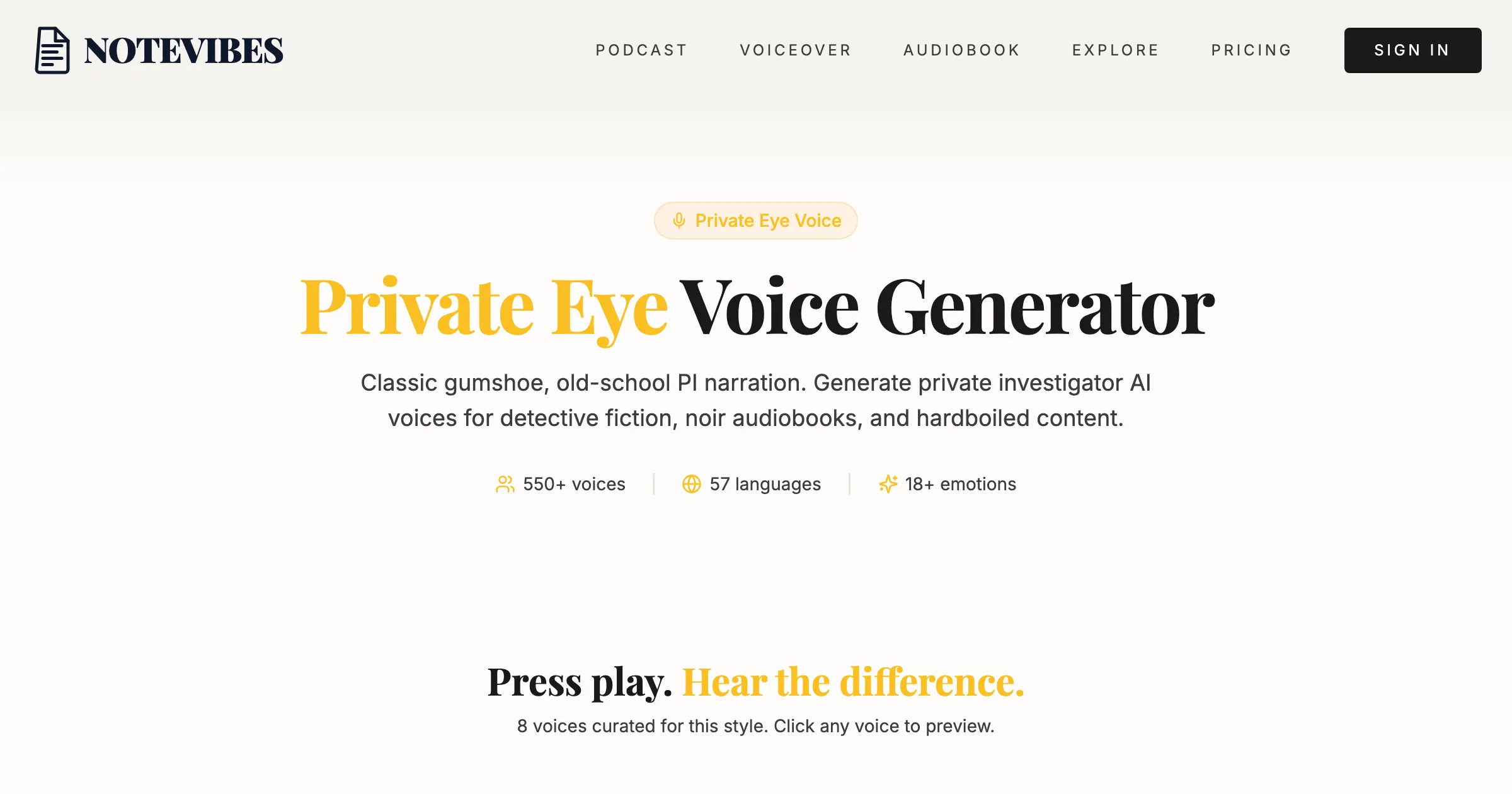 Private Eye Voice Generator — Gumshoe AI Narration | Notevibes